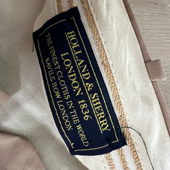 Holland & Sherry Bespoke Pleated Pants Dress Trousers Tan Size 38" JL - Picture 8 of 9
